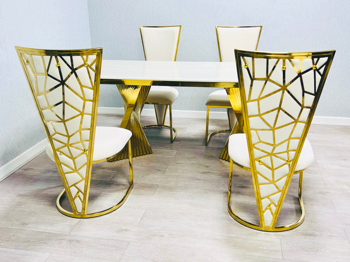 Regency 180cm Cream & Gold Marble Dining Table