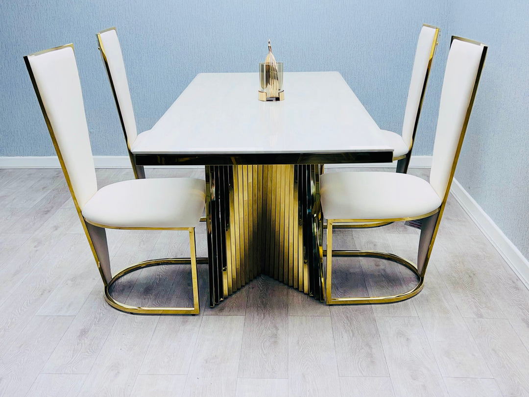 Regency 180cm Cream & Gold Marble Dining Table