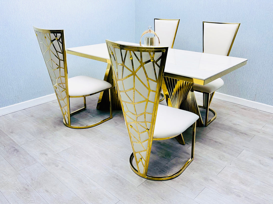 Regency 180cm Cream & Gold Marble Dining Table