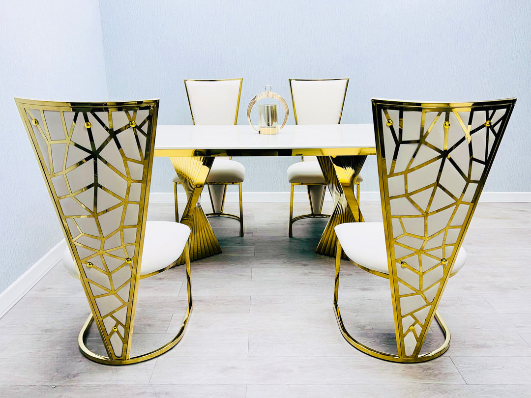 Regency 180cm Cream & Gold Marble Dining Table