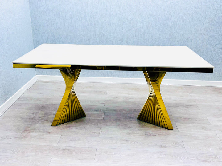 Regency 180cm Cream & Gold Marble Dining Table