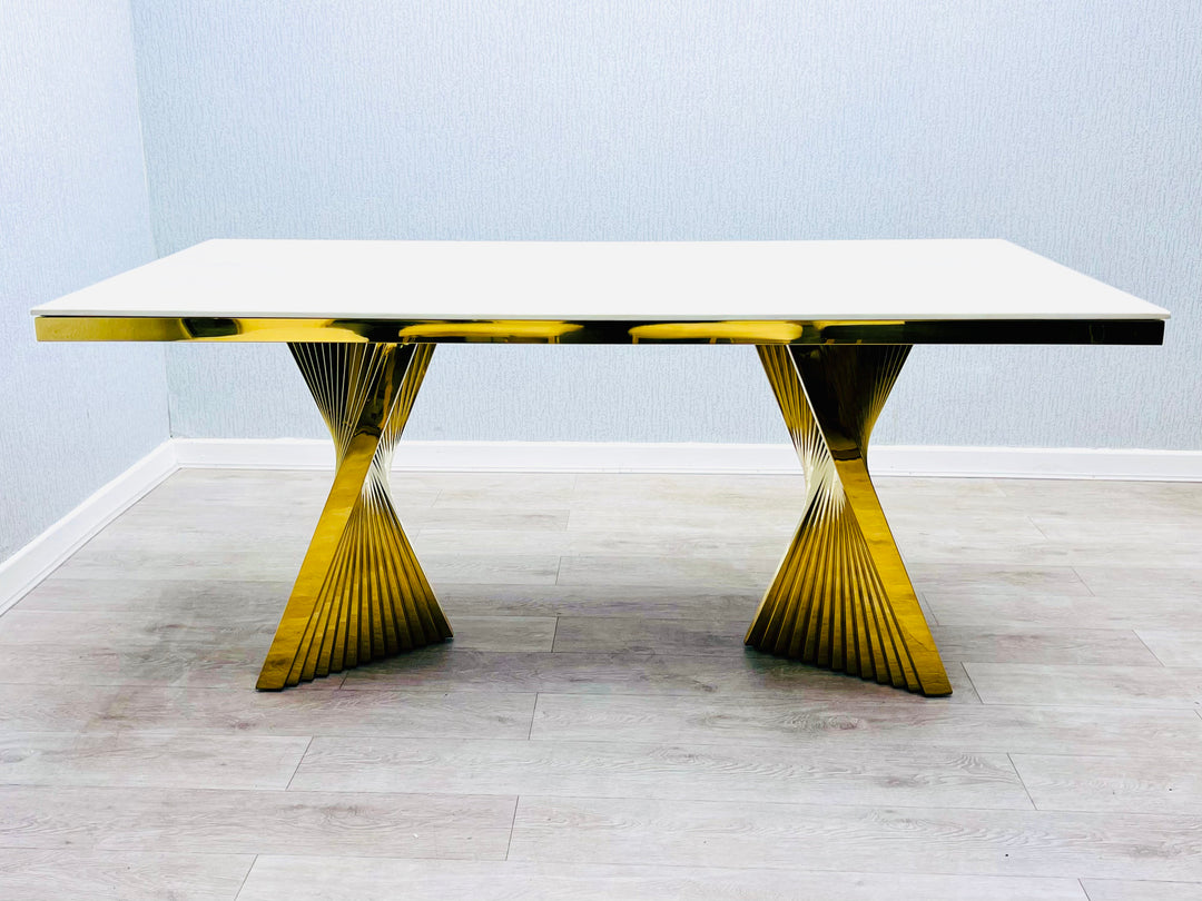 Regency 180cm Cream & Gold Marble Dining Table