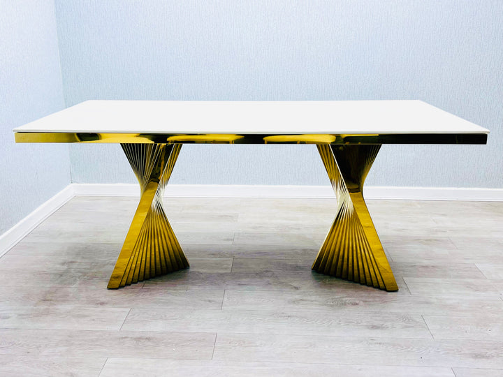 Regency 180cm Cream & Gold Marble Dining Table