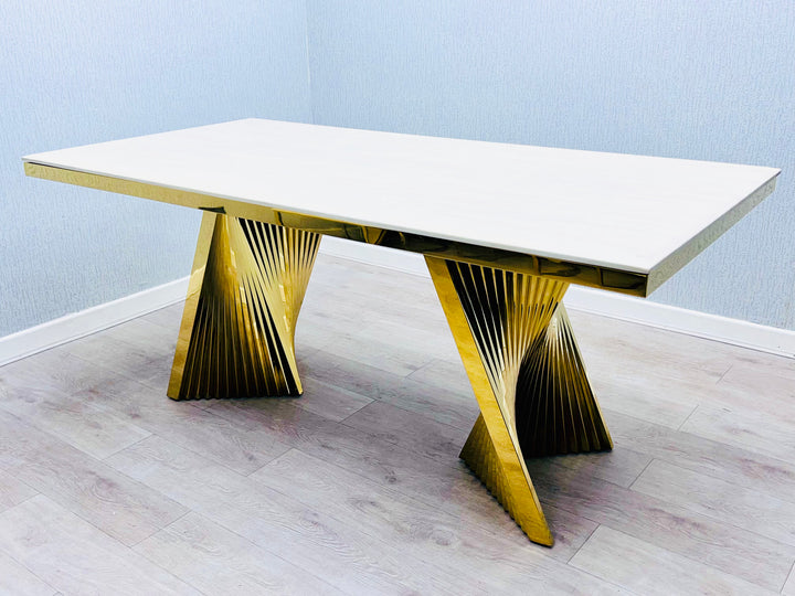 Regency 180cm Cream & Gold Marble Dining Table