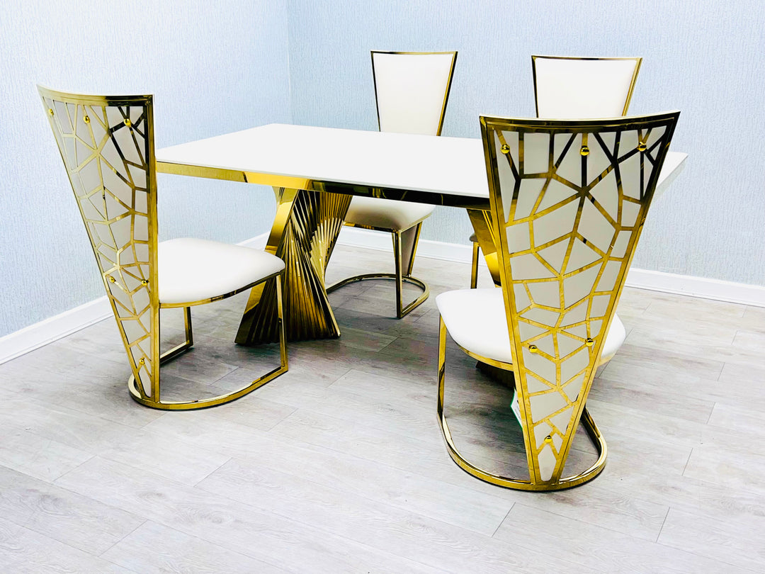 Regency 180cm Cream & Gold Marble Dining Table