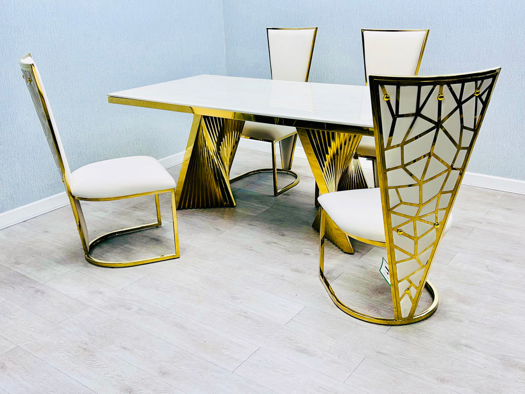 Regency 180cm Cream & Gold Marble Dining Table