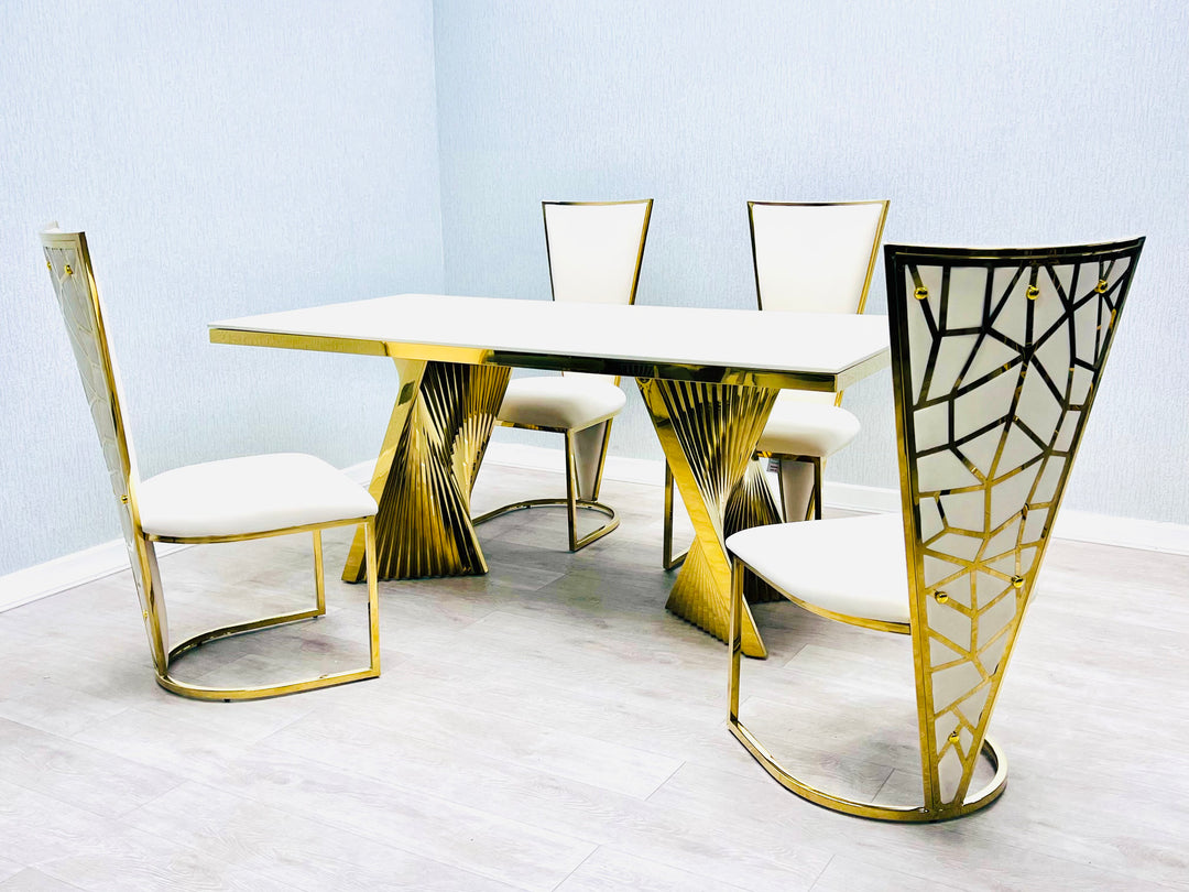 Regency 180cm Cream & Gold Marble Dining Table