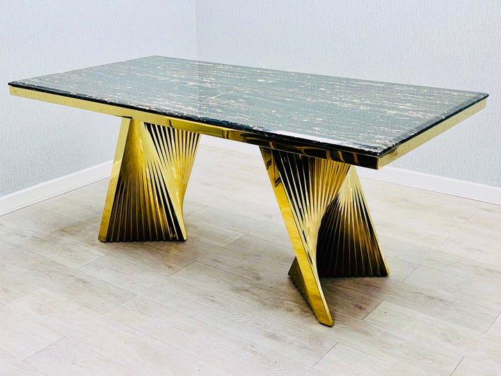 Regency 180cm Black & Gold Marble Dining Table
