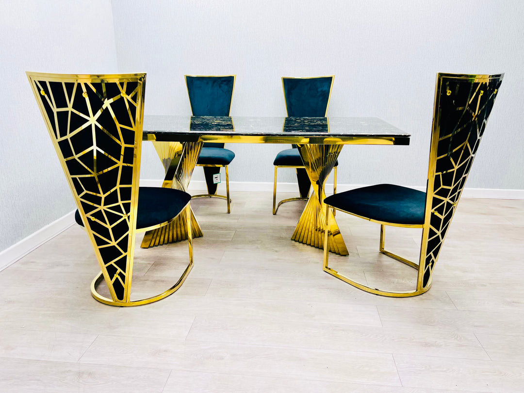 Regency 180cm Black & Gold Marble Dining Table