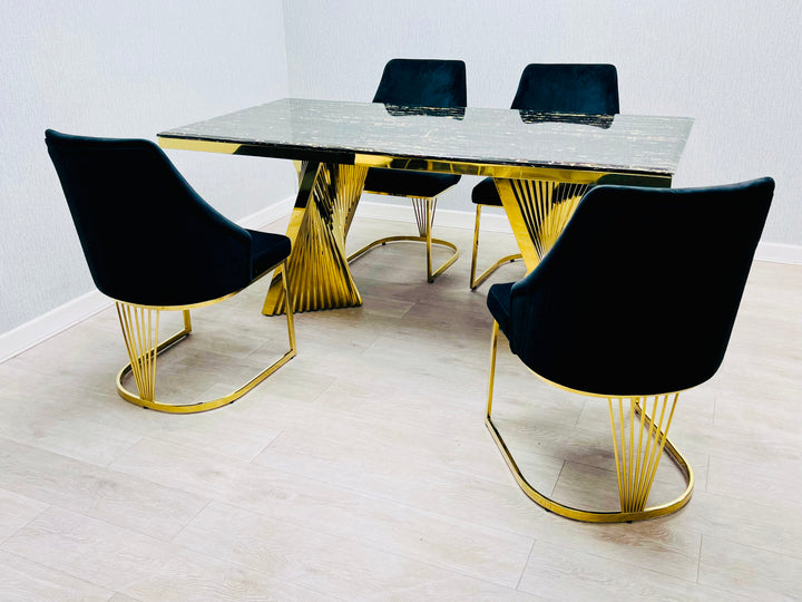 Regency 180cm Black & Gold Marble Dining Table