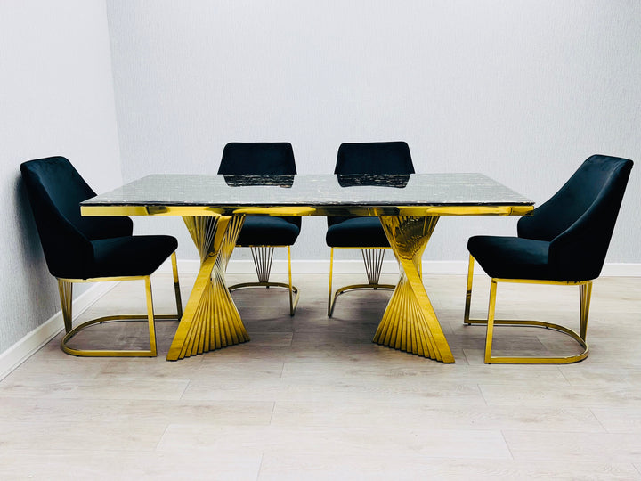 Regency 180cm Black & Gold Marble Dining Table