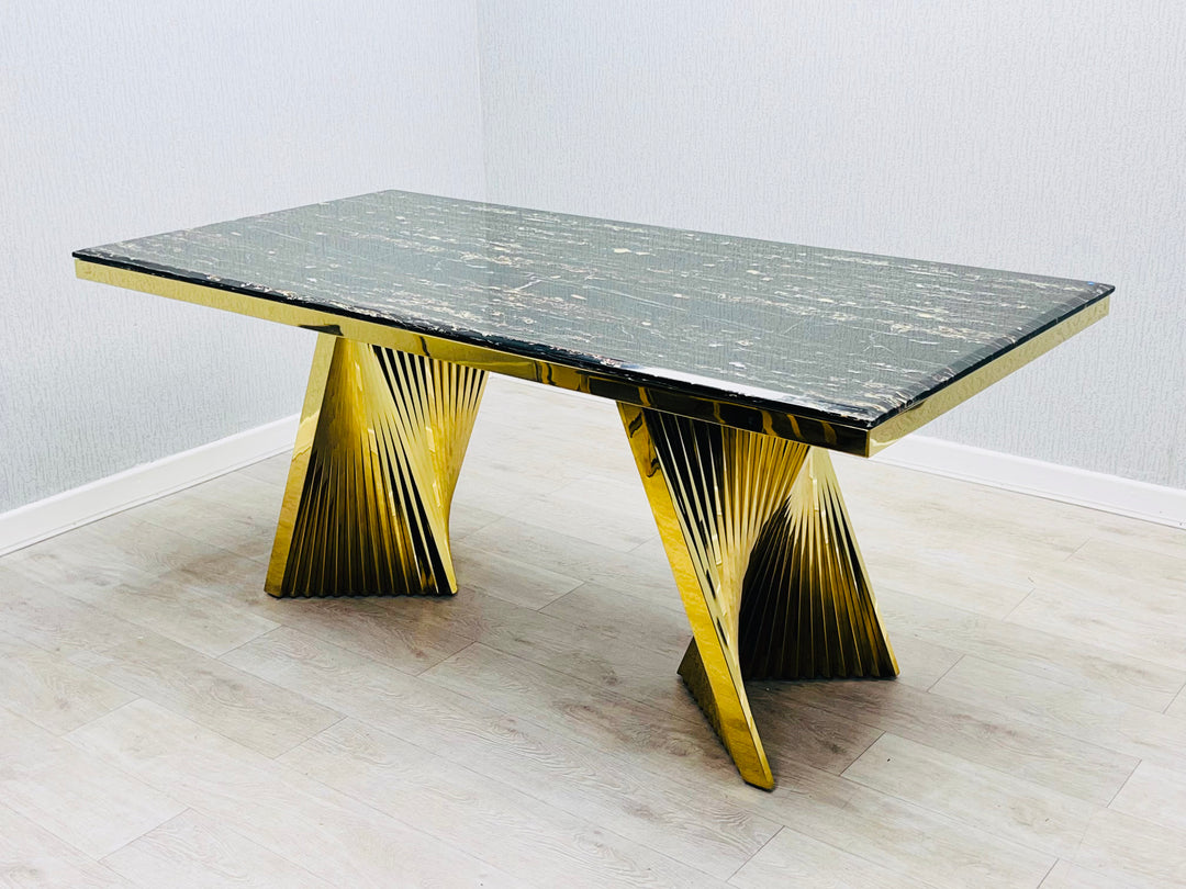 Regency 180cm Black & Gold Marble Dining Table