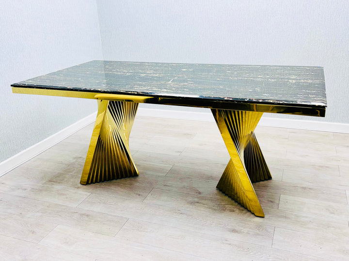 Regency 180cm Black & Gold Marble Dining Table