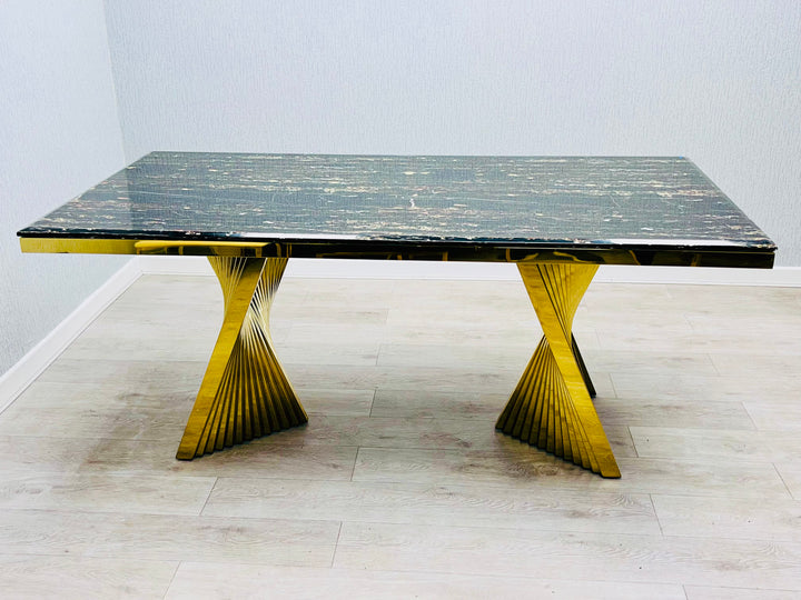 Regency 180cm Black & Gold Marble Dining Table