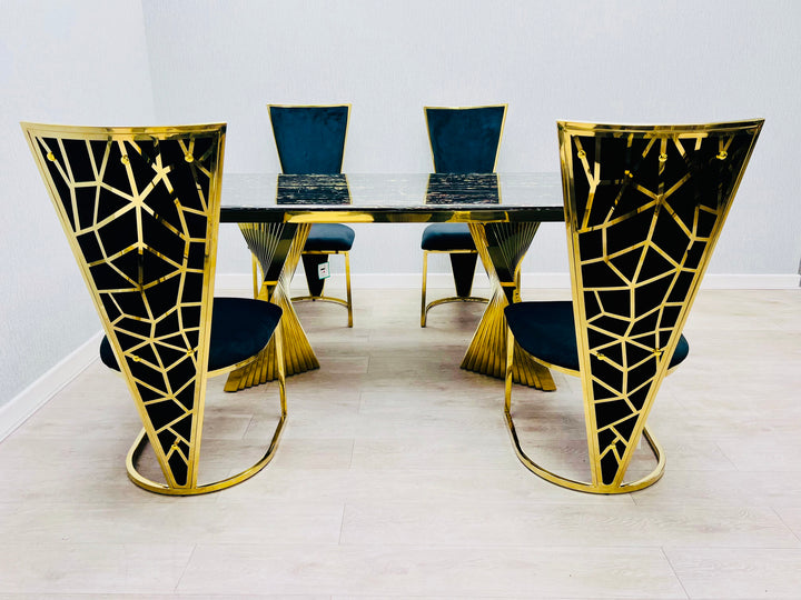 Regency 180cm Black & Gold Marble Dining Table
