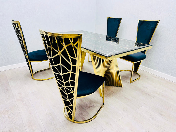 Regency 180cm Black & Gold Marble Dining Table