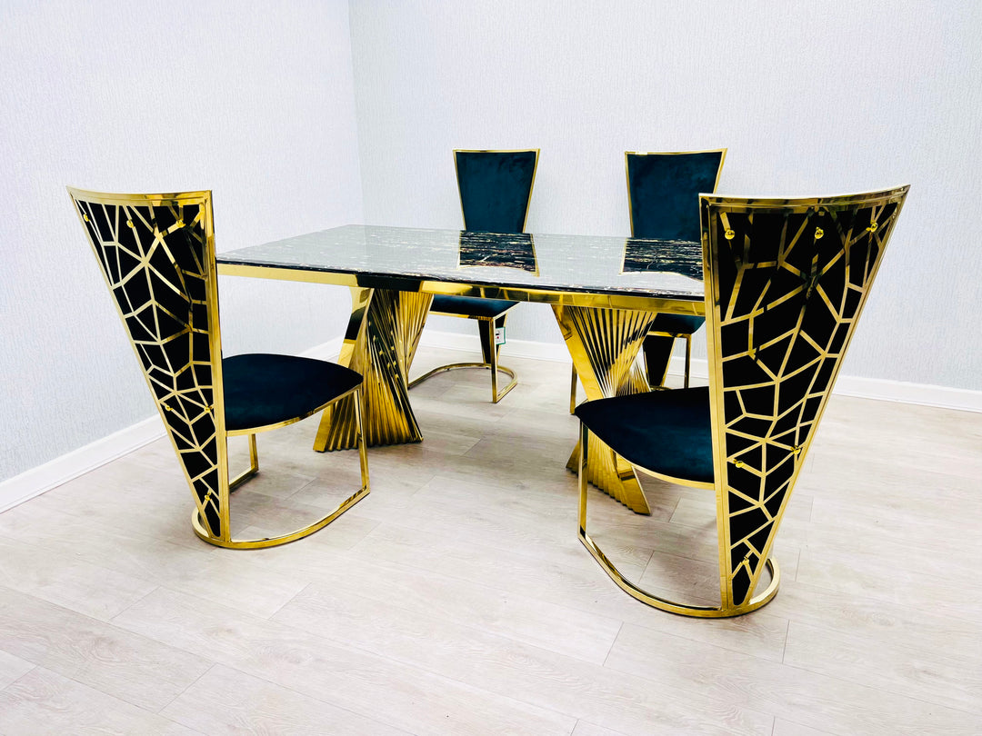 Regency 180cm Black & Gold Marble Dining Table