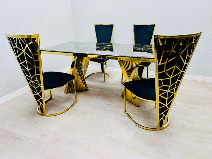 Regency 180cm Black & Gold Marble Dining Table