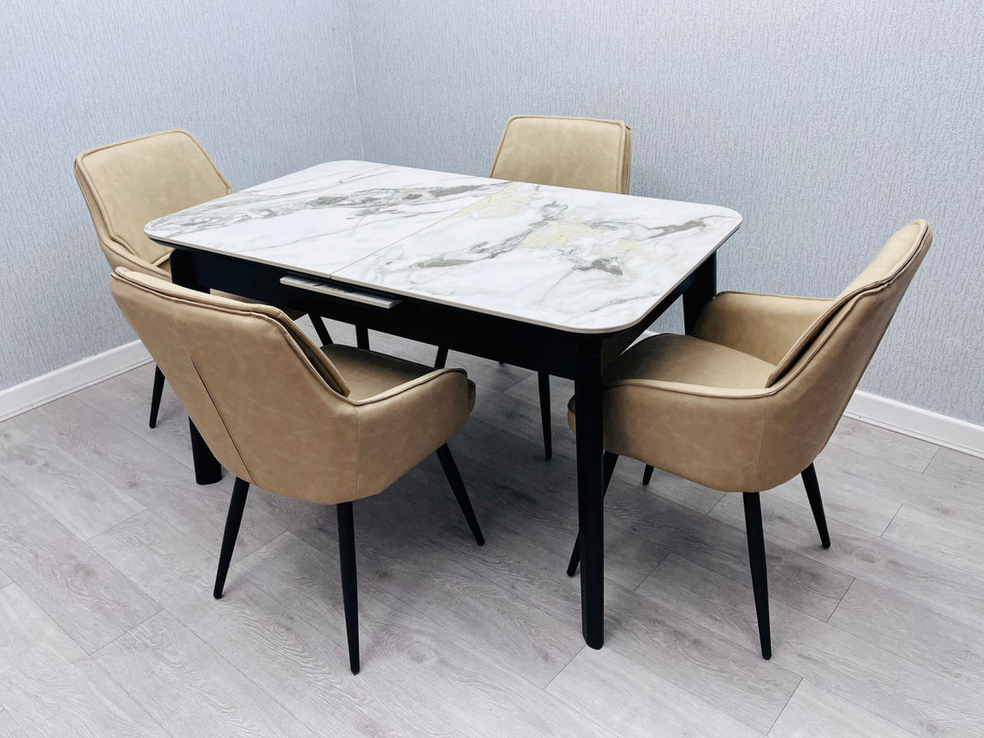 Astoria Extending Cream Gold Ceramic Table
