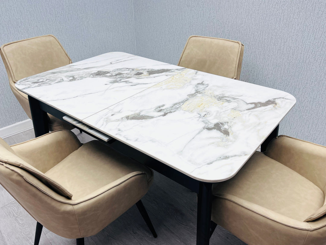 Astoria Extending Cream Gold Ceramic Table