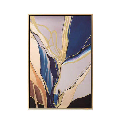Dark Blue and Gold Framed Abstract Canvas Wall Art Lina Home