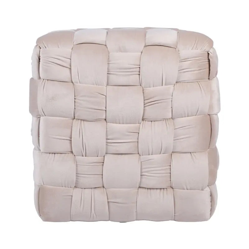 Dark Cream Velvet Woven Ottoman Lina Home