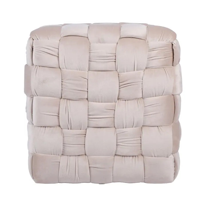 Dark Cream Velvet Woven Ottoman Lina Home