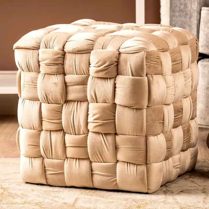 Dark Cream Velvet Woven Ottoman Lina Home