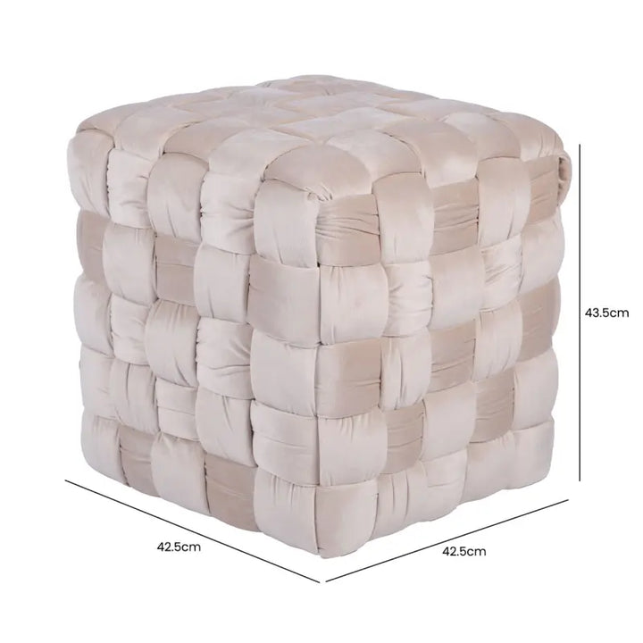 Dark Cream Velvet Woven Ottoman Lina Home