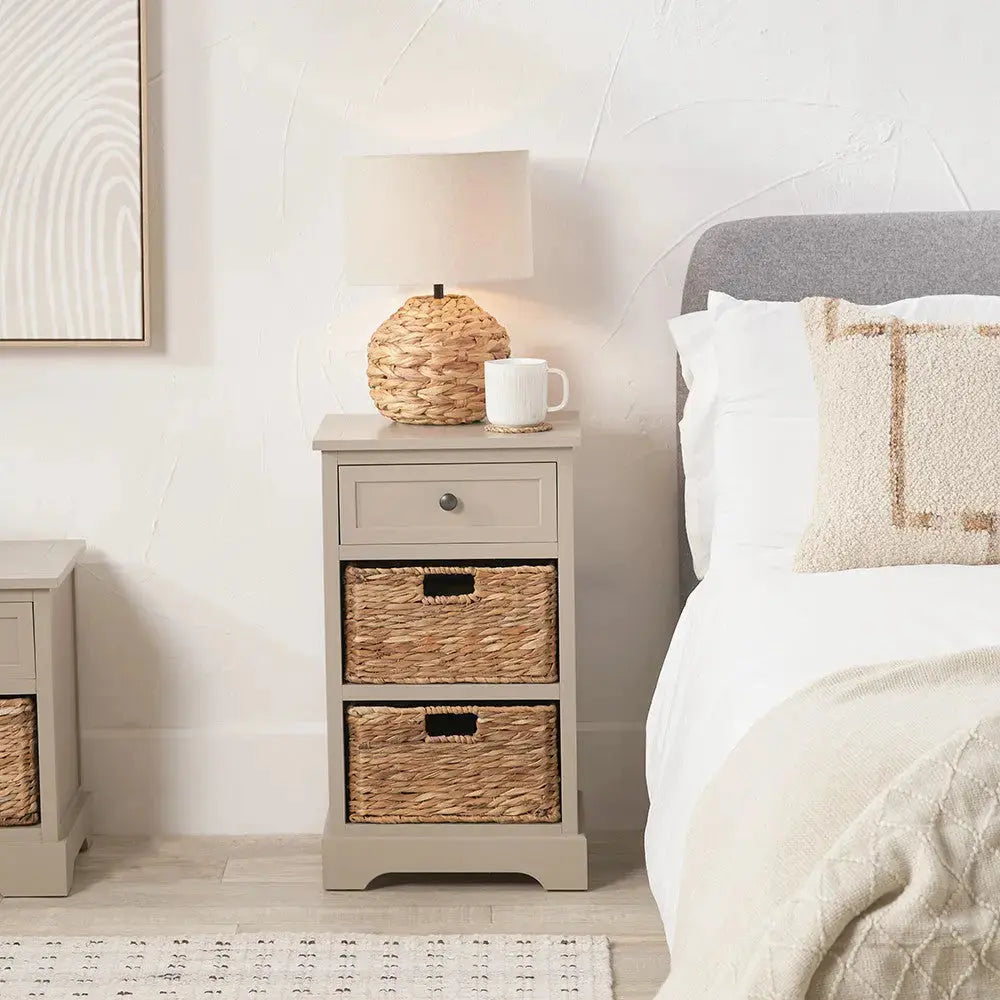 Devonshire Putty Pine Wood 1 Drawer 2 Basket Unit   Nicholas John Interiors