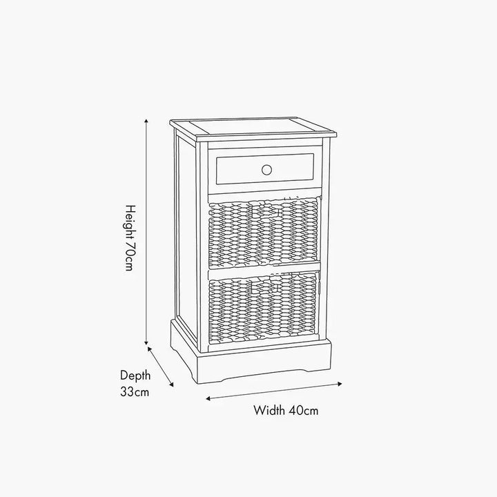 Devonshire Putty Pine Wood 1 Drawer 2 Basket Unit   Nicholas John Interiors