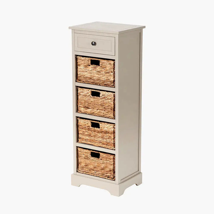 Devonshire Putty Pine Wood 1 Drawer 4 Basket Tall Unit   Nicholas John Interiors