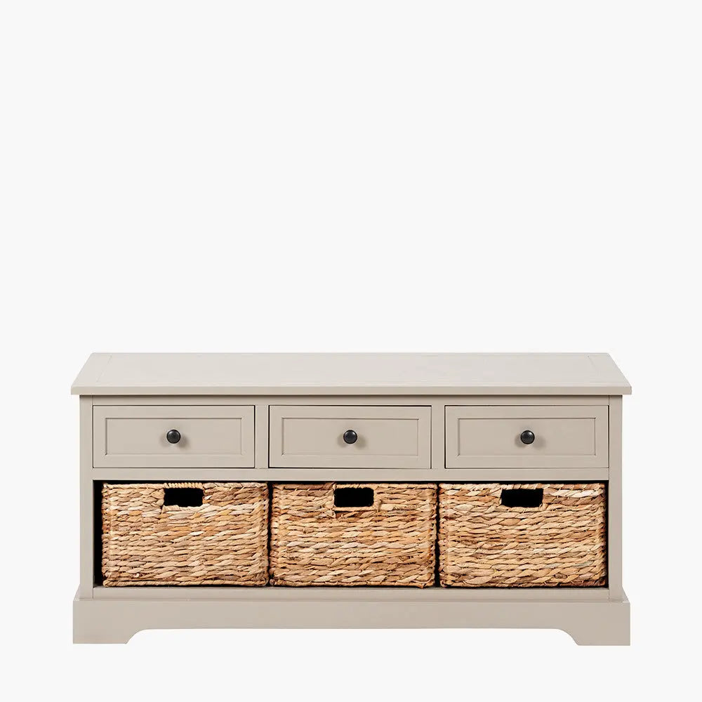 Devonshire Putty Pine Wood 3 Drawer 3 Basket Unit   Nicholas John Interiors