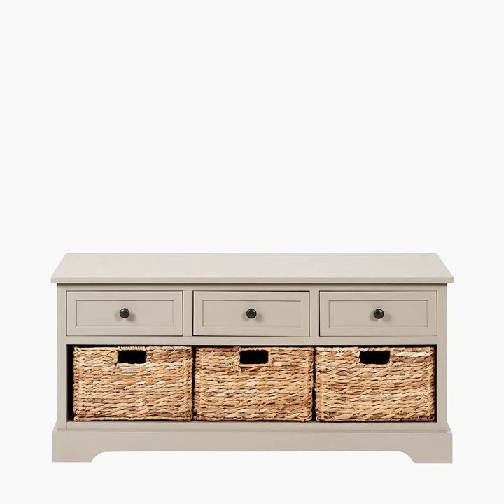 Devonshire Putty Pine Wood 3 Drawer 3 Basket Unit   Nicholas John Interiors