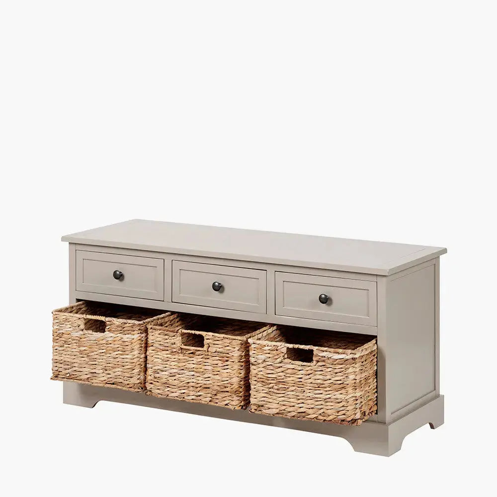 Devonshire Putty Pine Wood 3 Drawer 3 Basket Unit   Nicholas John Interiors