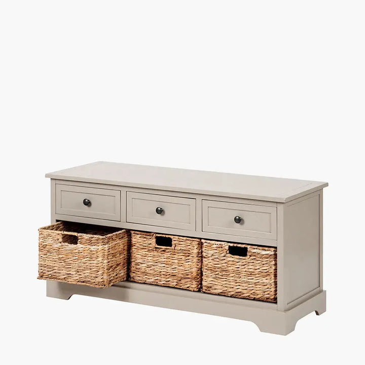 Devonshire Putty Pine Wood 3 Drawer 3 Basket Unit   Nicholas John Interiors