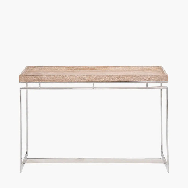 Evelyn Natural Antique Finish Mango Wood and Silver Metal Console Table   Nicholas John Interiors