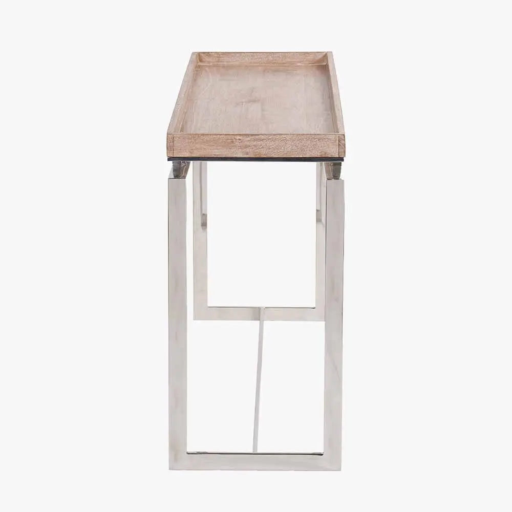 Evelyn Natural Antique Finish Mango Wood and Silver Metal Console Table   Nicholas John Interiors