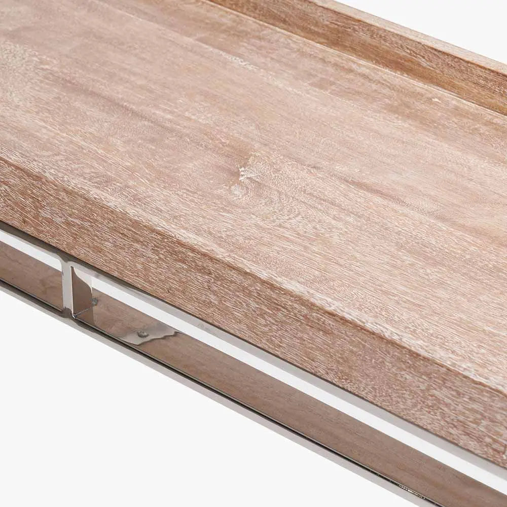 Evelyn Natural Antique Finish Mango Wood and Silver Metal Console Table   Nicholas John Interiors