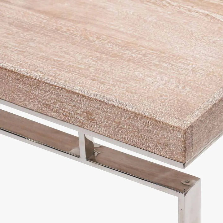 Evelyn Natural Antique Finish Mango Wood and Silver Metal Console Table   Nicholas John Interiors