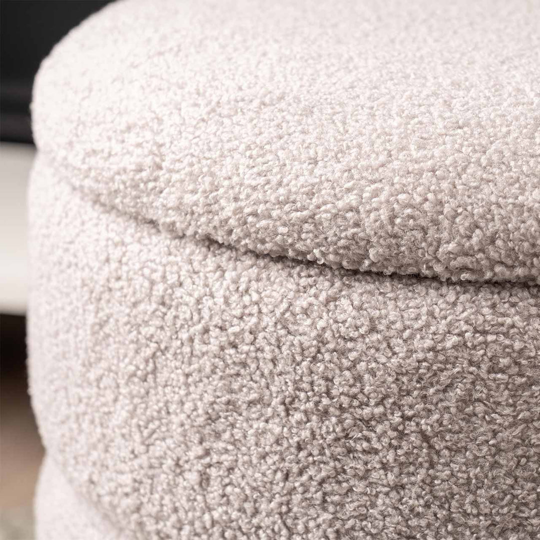 Grey Boucle Round Storage Stool with Chrome Legs Lina Home