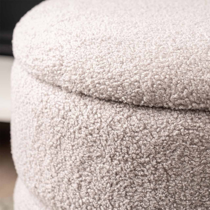 Grey Boucle Round Storage Stool with Chrome Legs Lina Home