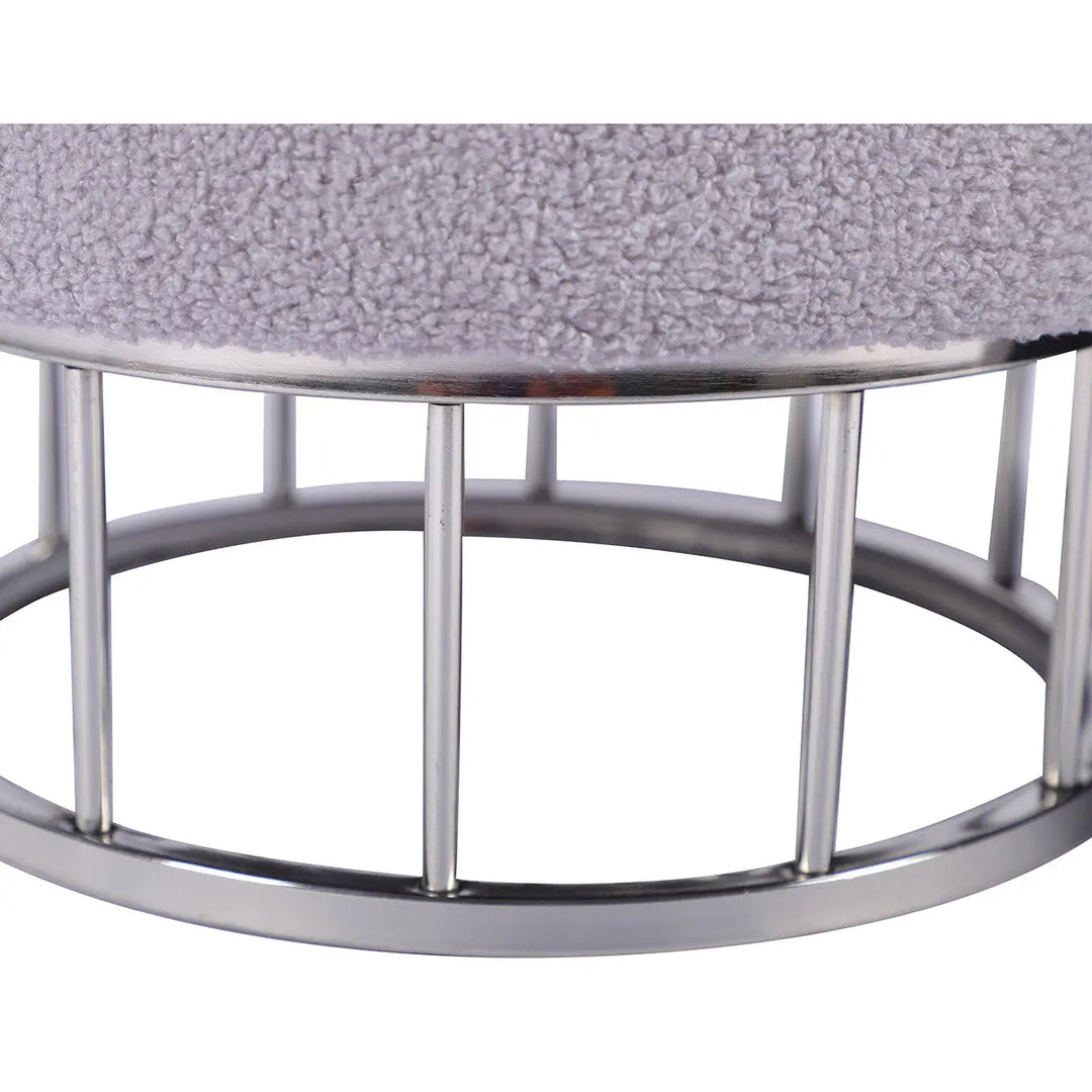 Grey Boucle Round Storage Stool with Chrome Legs Lina Home