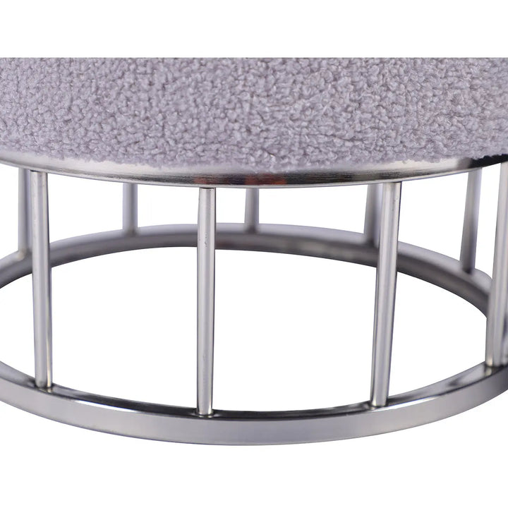 Grey Boucle Round Storage Stool with Chrome Legs Lina Home