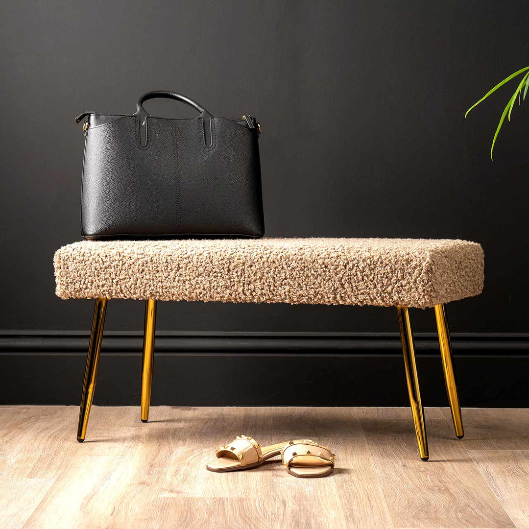 Beige Boucle Bench with Gold Legs Lina Home