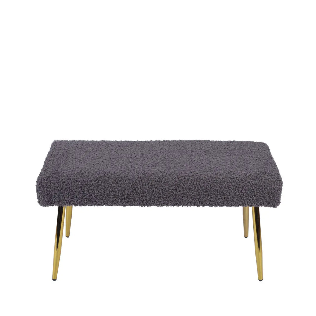 Charcoal Grey Boucle Bench with Gold Legs Lina Home