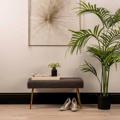 Charcoal Grey Boucle Bench with Gold Legs Lina Home