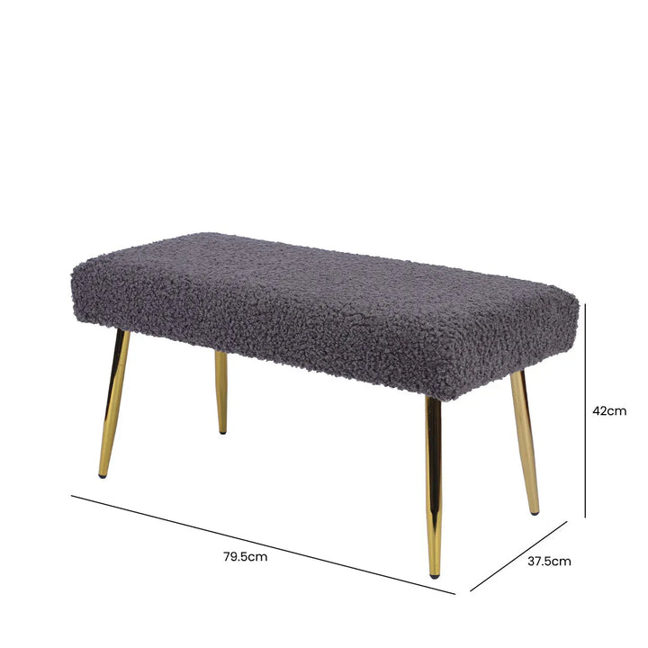 Charcoal Grey Boucle Bench with Gold Legs Lina Home