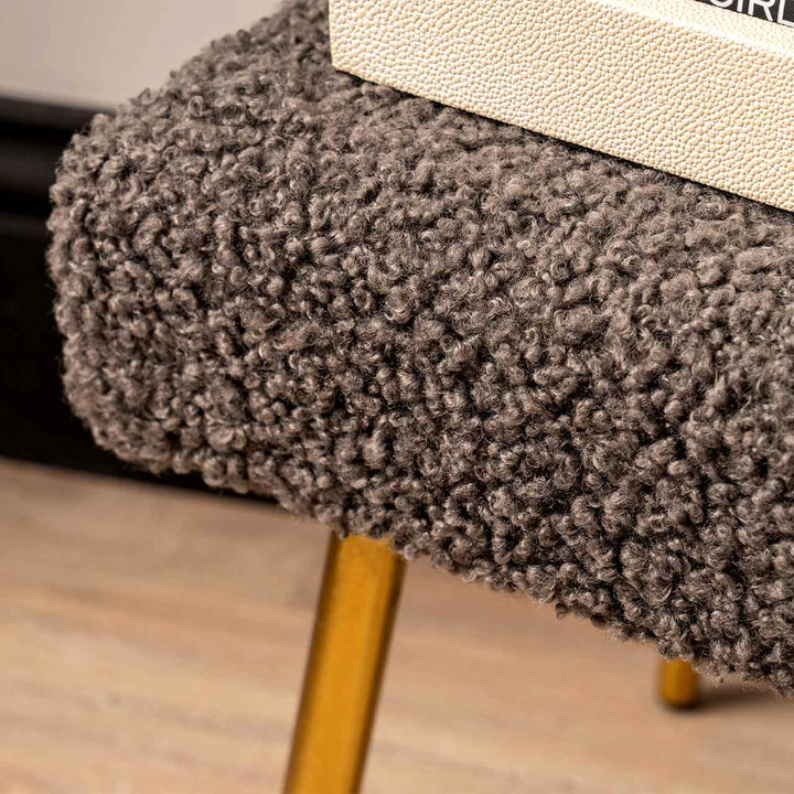 Charcoal Grey Boucle Bench with Gold Legs Lina Home