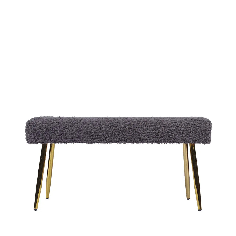 Charcoal Grey Boucle Bench with Gold Legs Lina Home